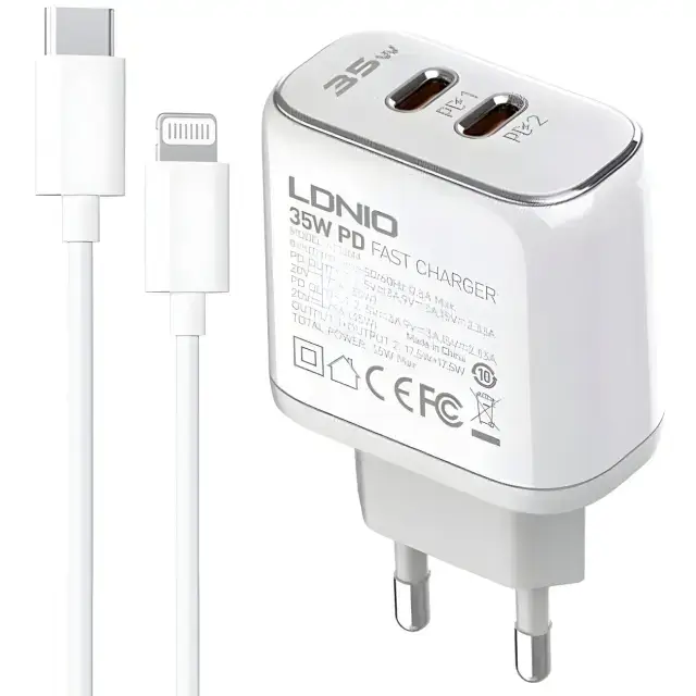 LDNIO MFi Certification Dual USB C Port 35W Power Adapter A2528M white