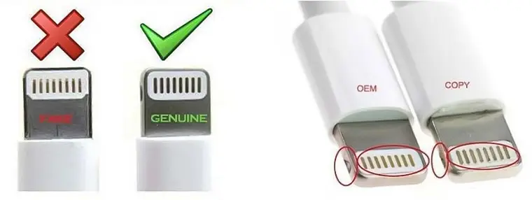 مقایسه تصویری تفاوت کابل اصل، کپی و فیک آیفون